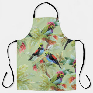 Delantal Aves con flores de verano: patrón tropical