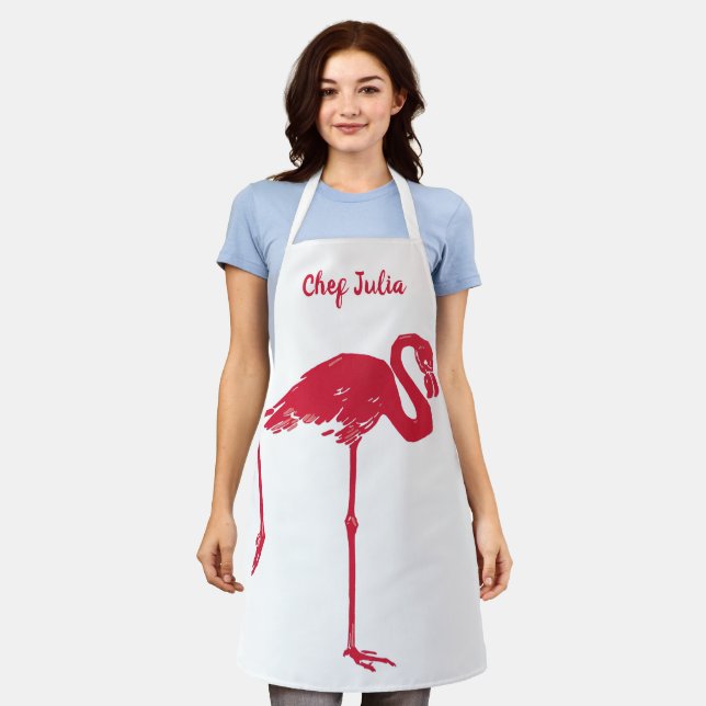 Delantal Aves de época, flamencos rosas con una pierna arri (Gastado)