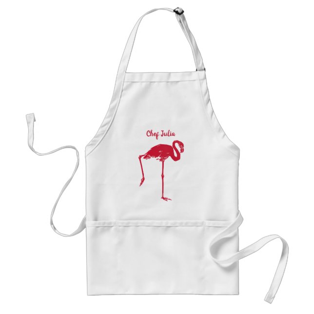 Delantal Aves de época, flamencos rosas con una pierna arri (Frente)