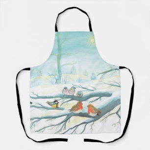 Delantal Aves en invierno de nieve blanca