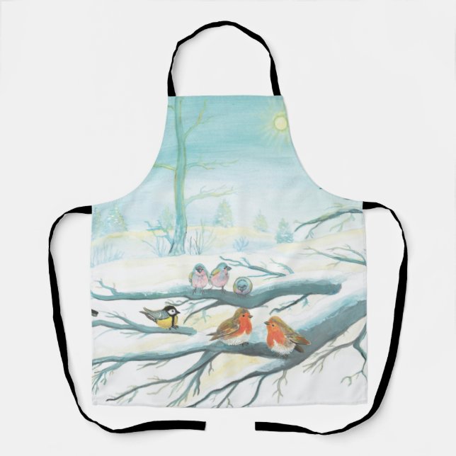 Delantal Aves en invierno de nieve blanca (Anverso)