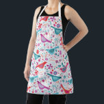 Delantal Aves en un Boho acuarela de jardín<br><div class="desc">Pintura acuática de pájaros en un jardín de flores silvestres rosas y verde azuladas.</div>