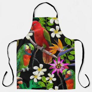 Delantal aves exóticas y flores hermosas