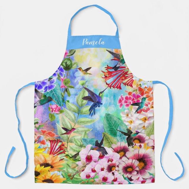 Delantal Aves monogramadas con flores (Anverso)