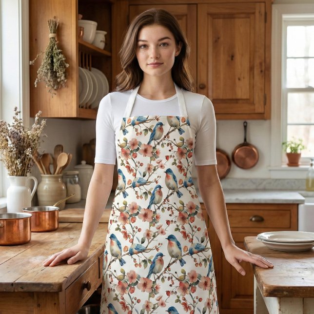 Delantal Aves y flores de época (vintage bluebird floral apron)