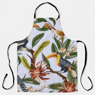 Delantal Aves y Flores: Patrón Vintage tropical.