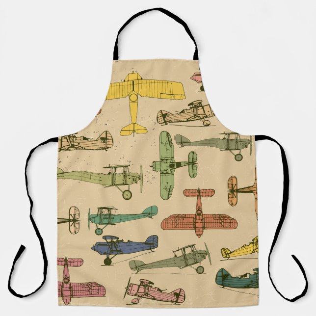 Delantal Aviones retro: Patrón de cosecha craqueada. (Anverso)