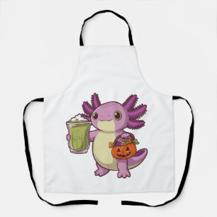 Delantal Axolotl sosteniendo la cesta de Halloween y Matcha