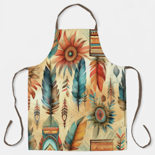 Delantal Aztec Boho Tribal Blue Fethers