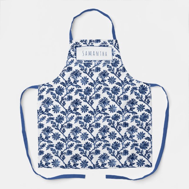 Delantal azul blanco para mujeres (Anverso)