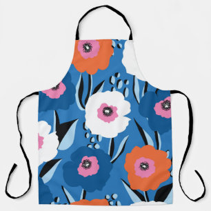 Delantal Azul Blanco Rojo: Escandinavo Floral.
