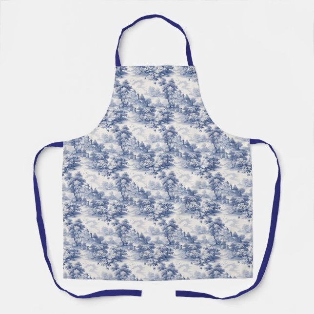 Delantal Azul Blanco Toile Floral País Francés  (Anverso)