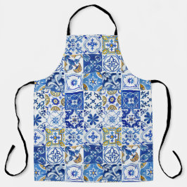 Delantal Azul, blanco y amarillo acuarela Mediterráneo