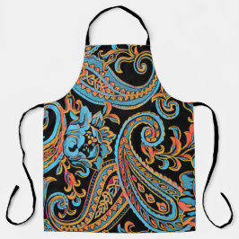 Delantal Azul Celeste y Naranja Otoño Vintage Paisley