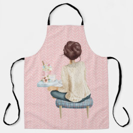 DELANTAL AZUL CON HERRAMIENTAS Y PILAS DE LIBROS