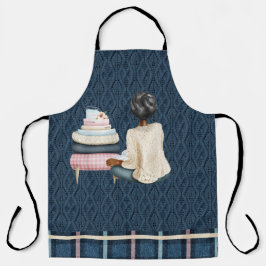 DELANTAL AZUL CON HERRAMIENTAS Y PILAS DE LIBROS