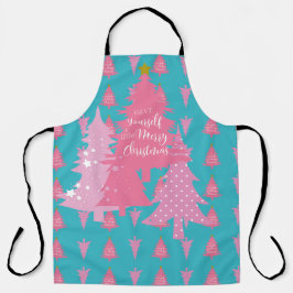 DELANTAL AZUL CON NAVIDAD ROSA