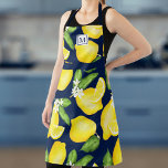 Delantal Azul de la Marina Citrus Monograma Lemon<br><div class="desc">Presentamos el Citrus Apron Monograma de Limón, su máximo compañero en la cocina. Esto no es sólo un delantal, es un símbolo de tu pasión por la cocina, una marca de tu estilo, una extensión de tu personalidad culinaria. El vibrante diseño de limón no es sólo llamativo, es una expresión...</div>