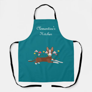 Delantal Azul floral de perro podenco personalizado