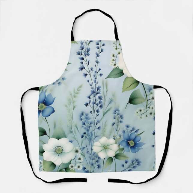 Delantal Azul floral romántico delgado (Anverso)