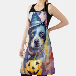 Delantal Azul Halloween Blue Heeler Con Calabazas Espeluzna