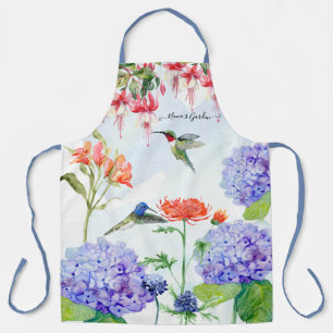 Delantal Azul Hydrangea Hummingbird Floral Nanas Jardín Ar
