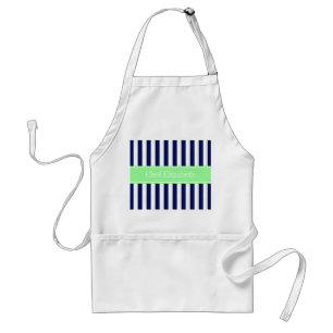 Delantal Azul Marino Blanco Raya Verde Menta Monograma de N