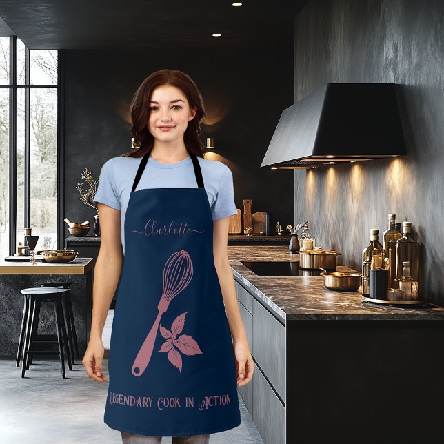 Delantal Azul marino con diseño de Rosa Gold Whisk y hierba (Subido por el creador)