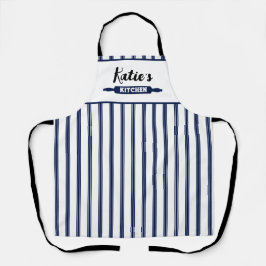 Delantal Azul Marino con Raya Fina Personalizado