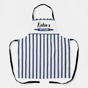 Delantal Azul Marino con Raya Fina Personalizado