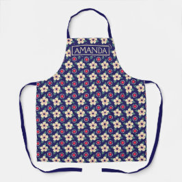 Delantal Azul Marino Floral Personalizado