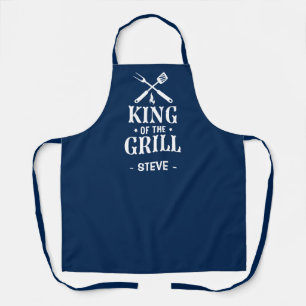 Delantal Azul Marino Rey de la Parrilla Personalizado