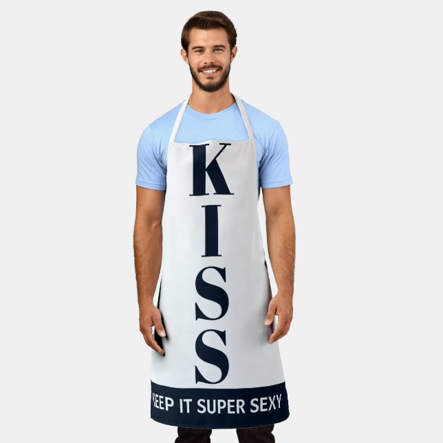 Delantal azul marino y blanco Keep It Super Sexy KISS (Gastado)