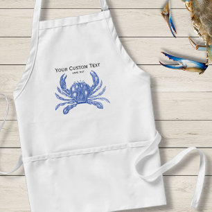 Delantal Azul Náutico Vintage Cangrejo Personalizado Playa