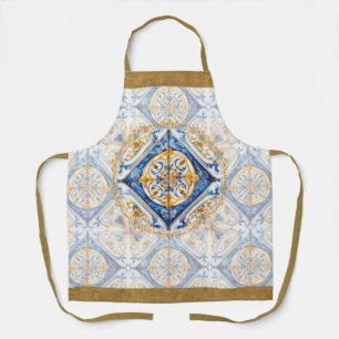 Delantal Azul Oro Blanco Talavera Azulejo Tile Aspecto Apro