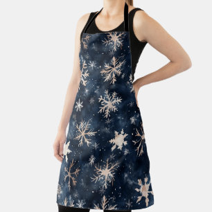 Delantal Azul oscuro simple con copos de nieve