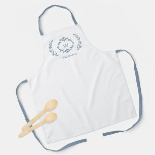 Delantal Azul Polvoriento Elegante Cresta Logo Monograma Pe