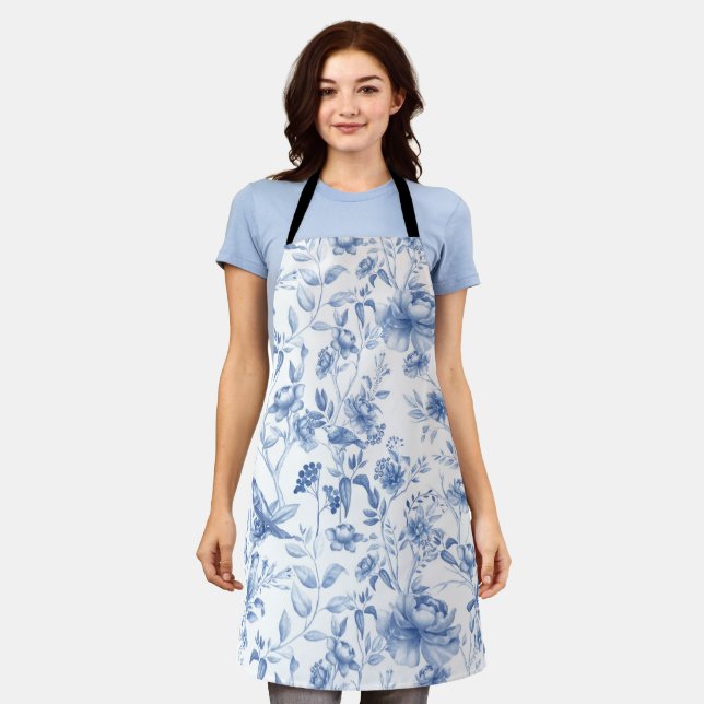 Delantal Azul, porcelana, china azul, tela floral, chinoise (Gastado)