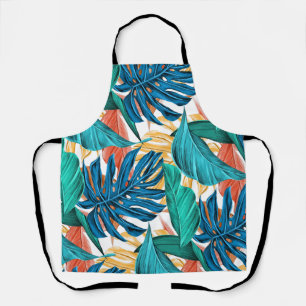 Delantal Azul tropical hojas amarillas