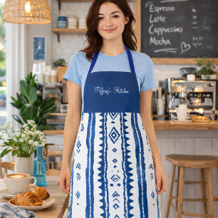 Delantal azul y blanco de Sashiko japonés