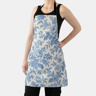 Delantal Azul y Crema Floral Toile de Jouy