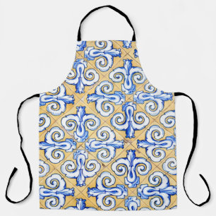 Delantal Azulejo azul, amarillo y blanco