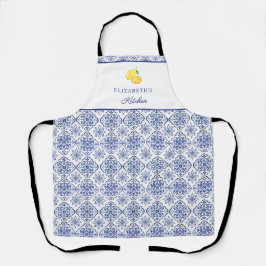 Delantal Azulejo Azul de Limón Italiano Personalizado Medit