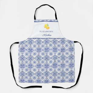 Delantal Azulejo Azul de Limón Italiano Personalizado Medit
