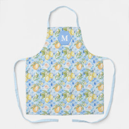 Delantal Azulejo Azul Mediterráneo Limoncello Acuarela
