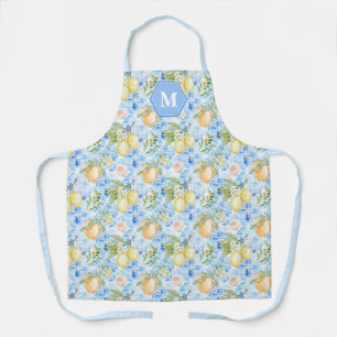 Delantal Azulejo Azul Mediterráneo Limoncello Acuarela