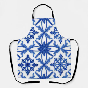 Delantal Azulejo de baldosas Floral Azul Blanco Patrón