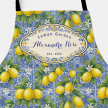 Azulejo de País Francés Limón Azul con Nombre Mono