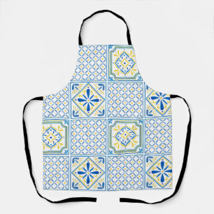 Delantal Azulejo italiano mediterráneo azul y amarillo