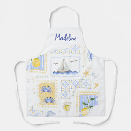 Delantal Azulejo Mediterráneo Limón Nombre Personalizado Co